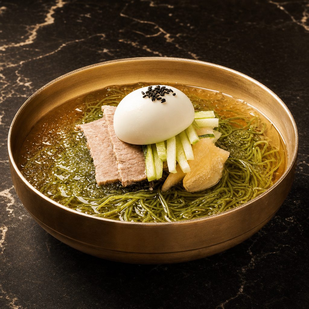 Green Tea Cold Noodles in Beef Broth Lunch.